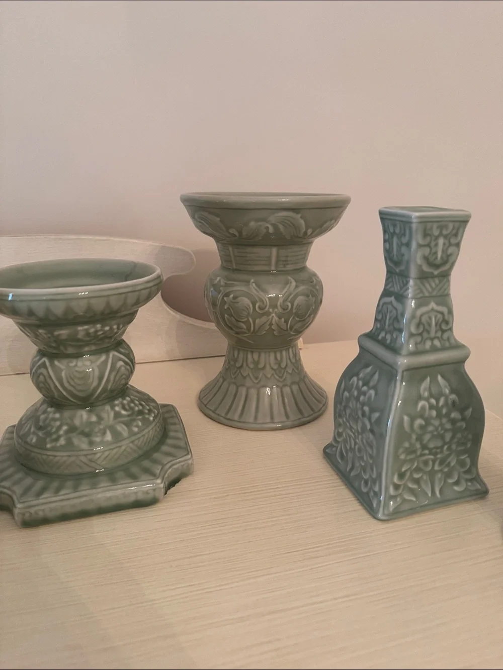 Ceramic Green Decorative Candle Holders Set - Brand Unspecified
